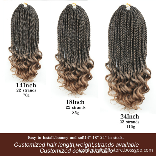 Julianna 14 18 24 inches synthetic Pre Loop Crochet Box Braids Two Tone Synthetic Hair With Curly End